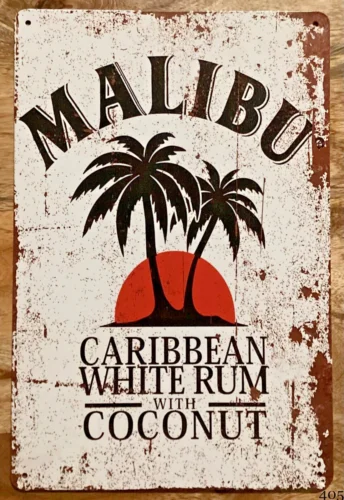 MALIBU CARRIBEAN WHITE RUM METAL SIGN BAR MAN CAVE BEER PUB KITCHEN 20 x 30cm