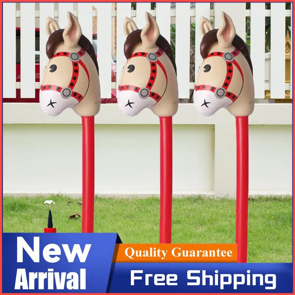 3 palos inflables con forma de cabeza de caballo y bomba, globo inflable, palo de pony, decoración para fiestas de vaqueros, vaqueras y animales de granja