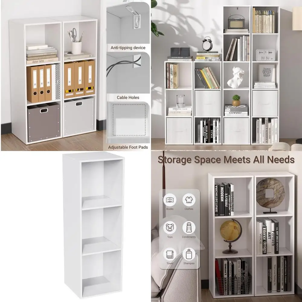 

Трехуровневый белый кубический органайзер для хранения, открытый книжный шкаф для дома, офиса и гостиных