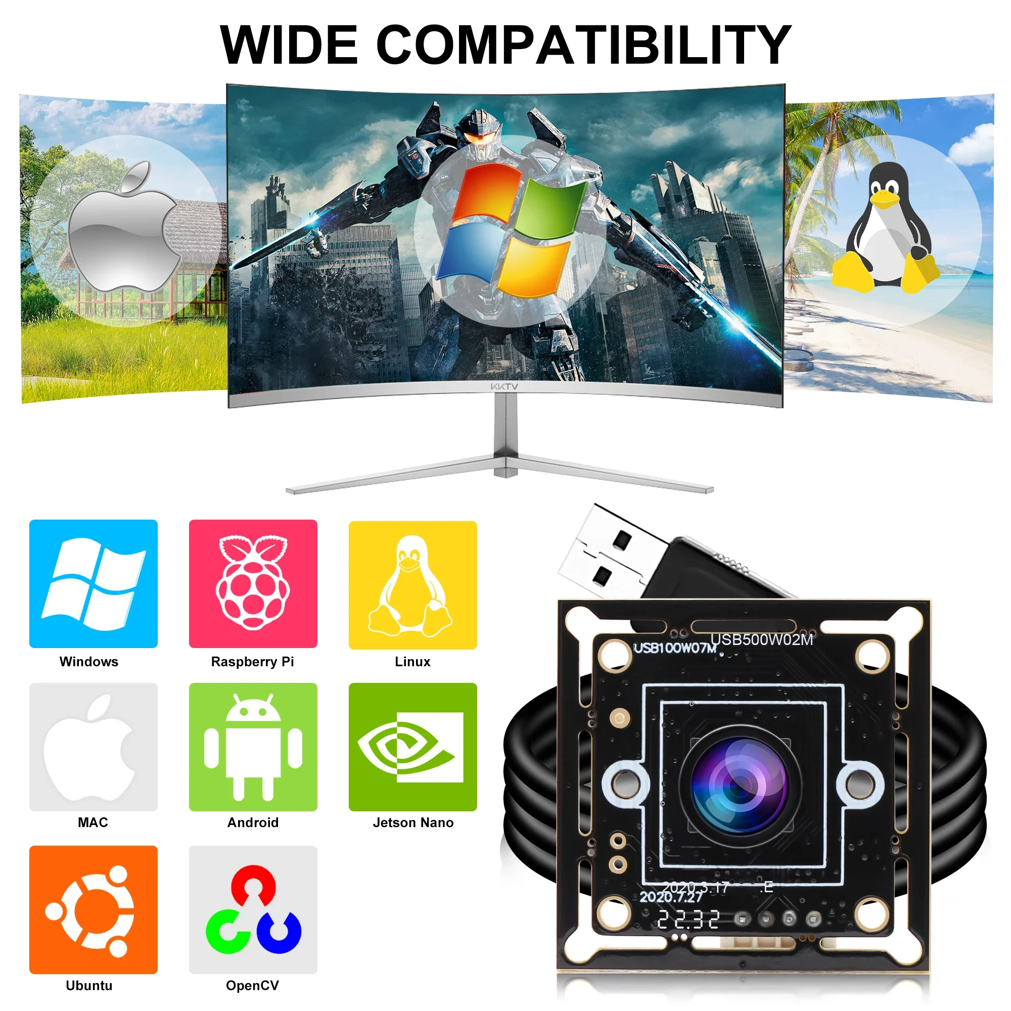ELP 720P Module de caméra USB haute vitesse 60FPS CMOS OV9712 Webcam 1MP Mini caméra grand Angle avec objectif M7 45/100/120 degrés pour PC