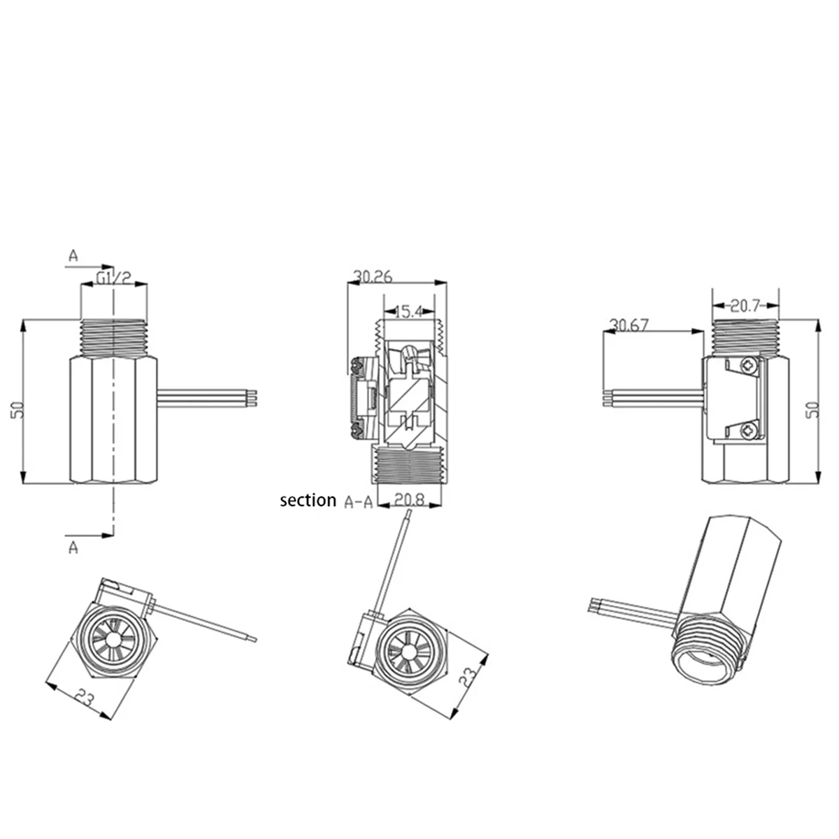 2025+ 2X G1/2 Inch Water Flow Hall Sensor Switch Flow Meter for Industrial Turbine Flowmeter Water Flow Sensor -B2