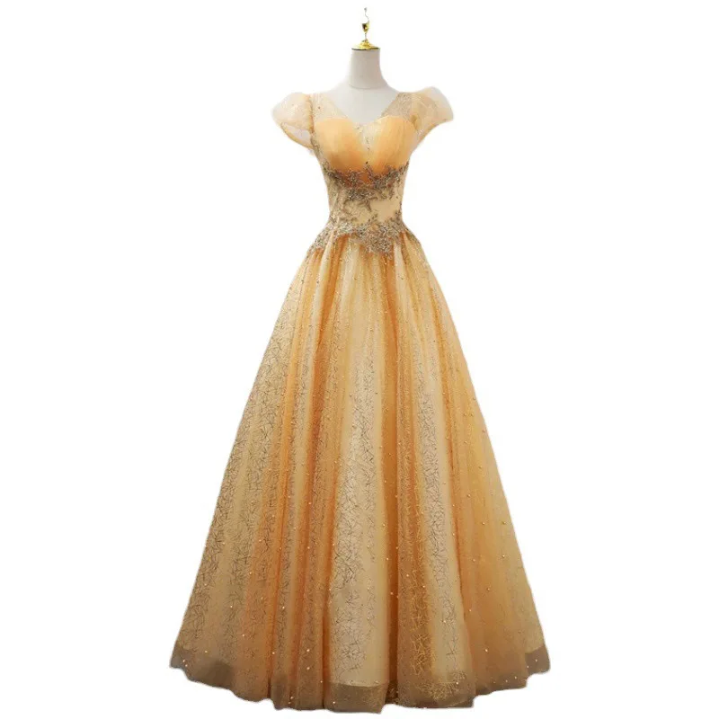 فستان أداء الامتحان الفني للطلاب فستان سهرة ملون أنثى صوت الموسيقى الجمال المضيف بنغ بنغ فستان سهرة البيانو المضيف استوديو