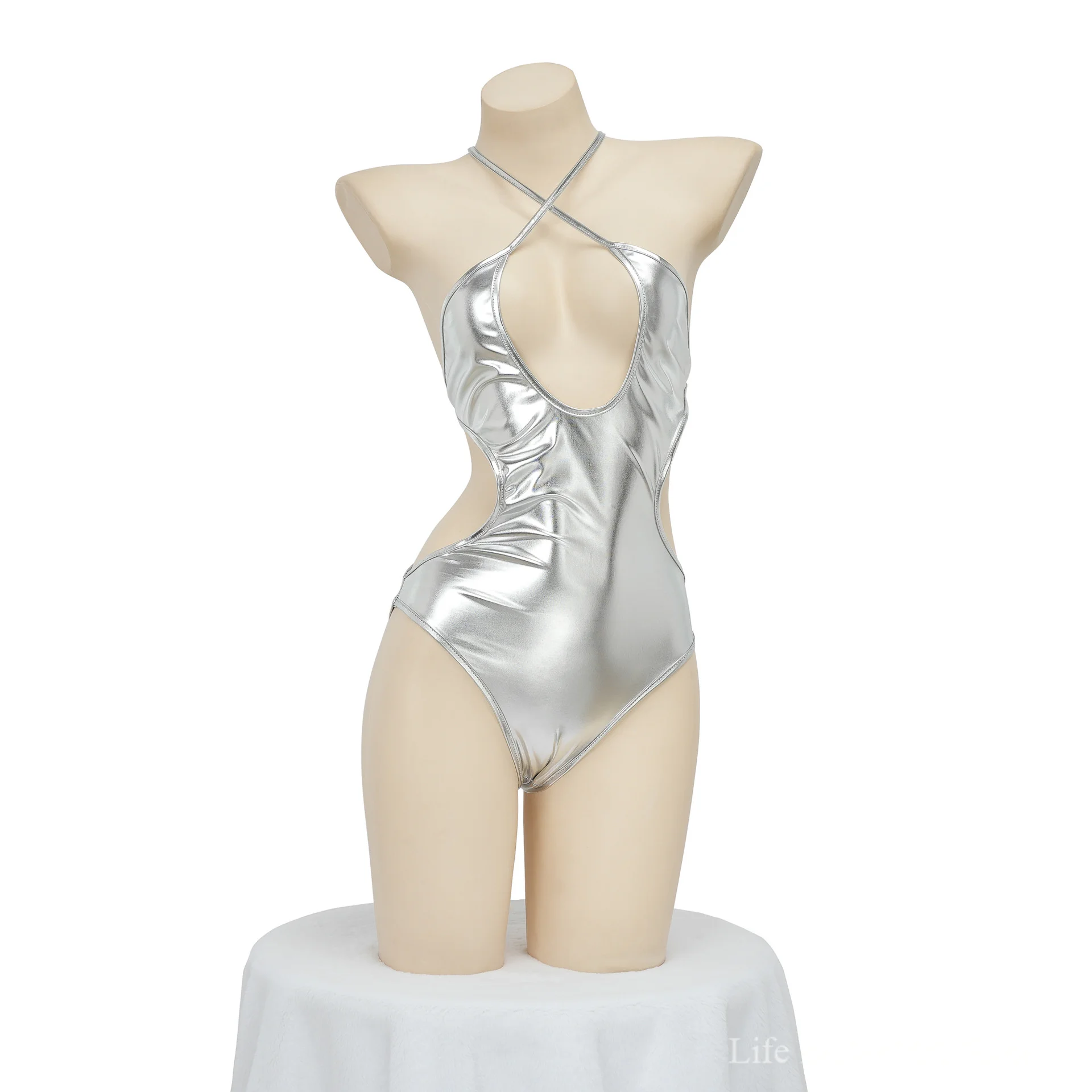 OA Sexy CyberPunk Halter Hollow Out Women Swimwear One Piece Swimsuit Female High Cut Bather Bathing Suit Beachwear Bodysuit