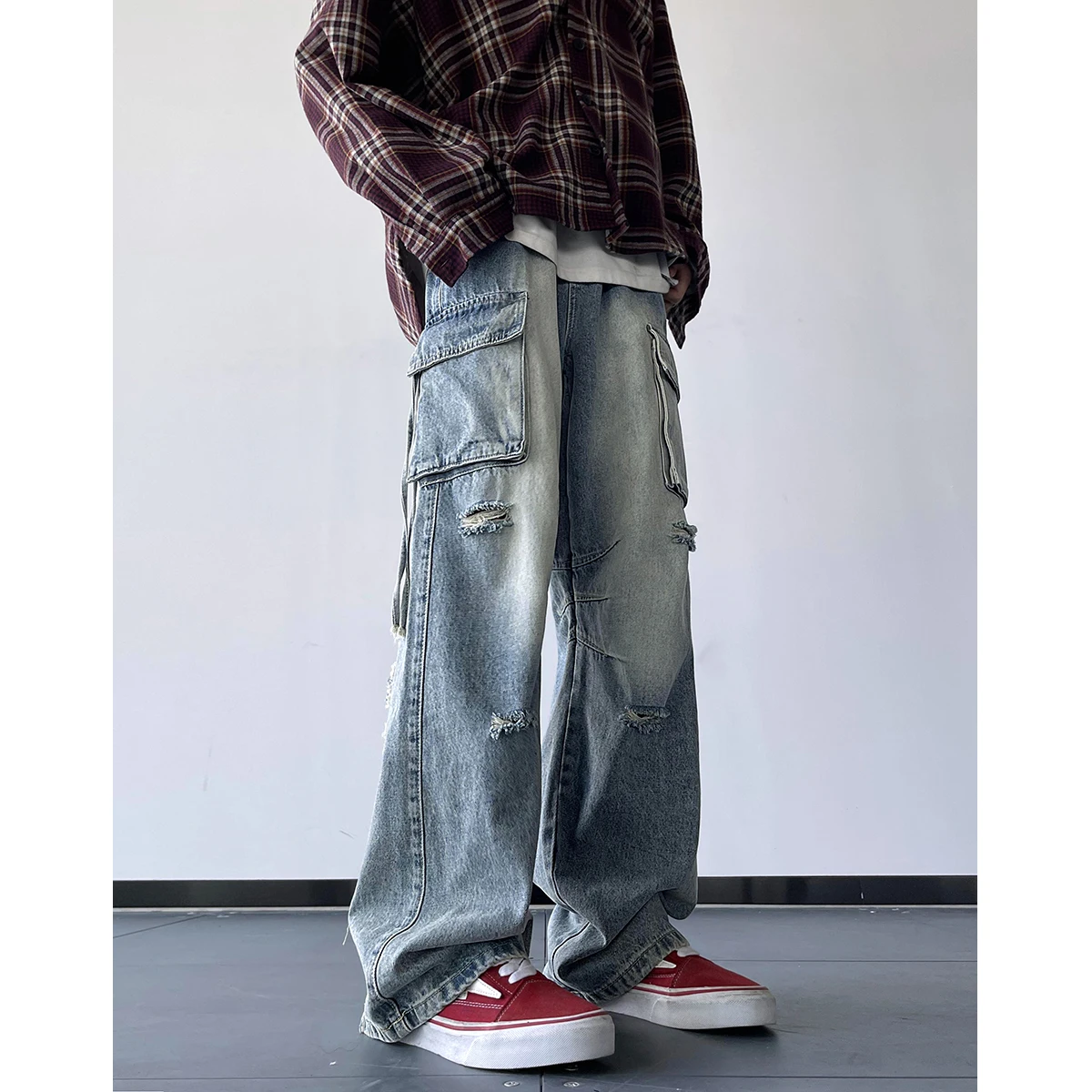 

American Retro Workwear Jeans Men's Loose Straight Leg Spring Autumn Fashion Brand Cool Men's Long Pants Youth Trend