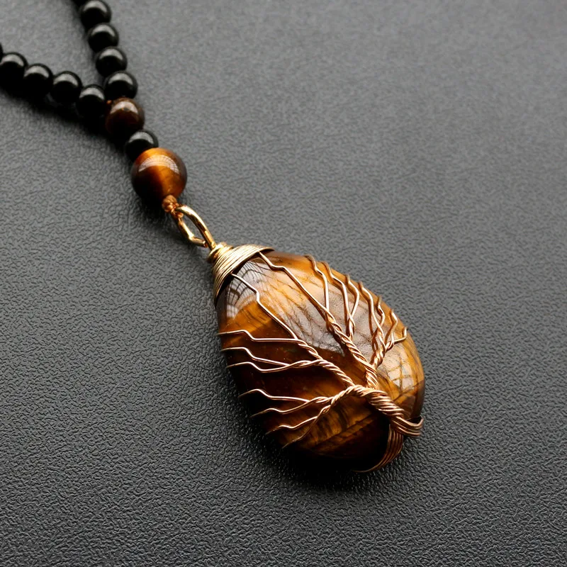 قلادة شجرة الحياة من حجر عين النمر الطبيعي للنساء والرجال #3