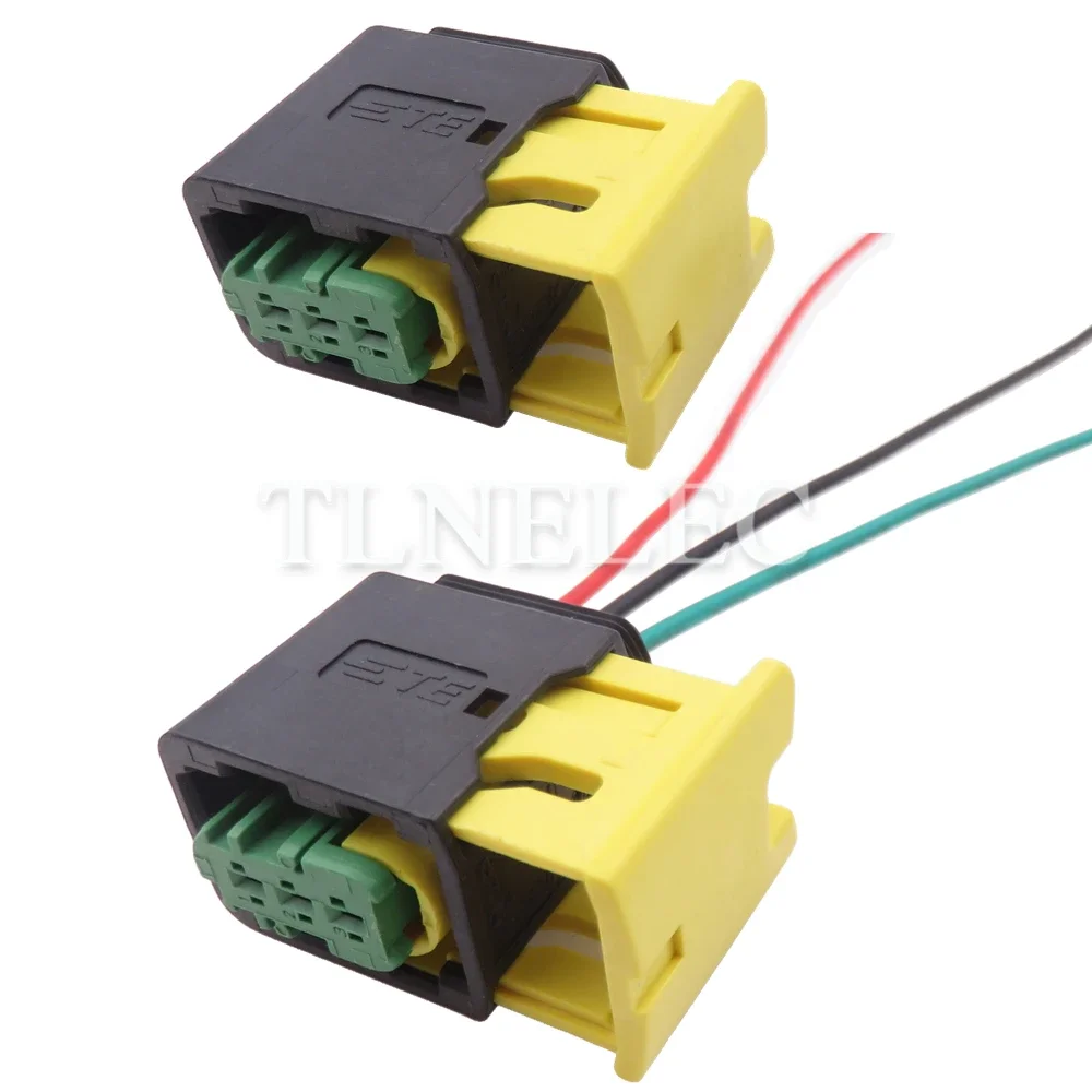 3 Pin Way High Temperature Resistance New Energy Green Wiring Socket with Wires Auto Wire Harness Connectors 3-1418448-1