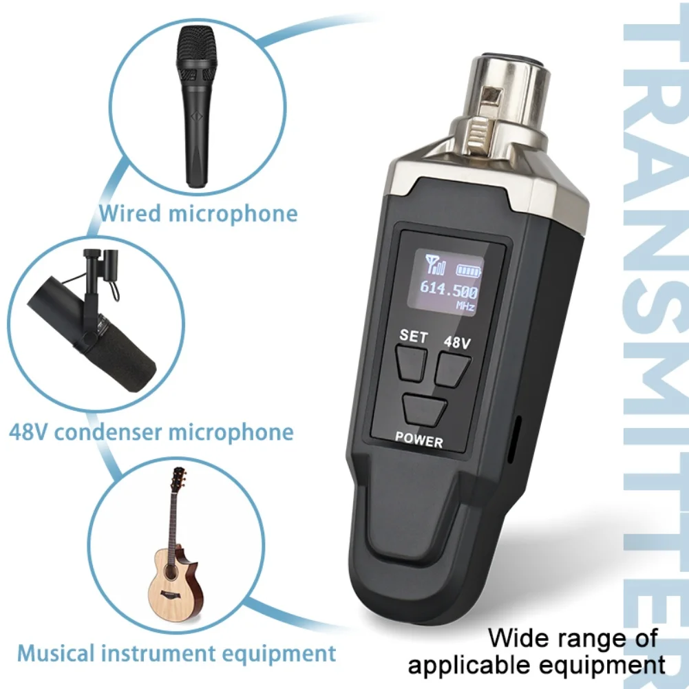 

48V Power UHF Wireless XLR Microphone System Plug-On Low Latency Wireless Microphone System Transmitter Receiver Adapters Cable