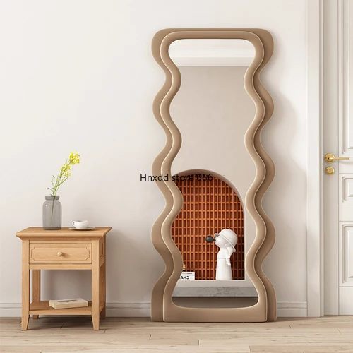 Retro Special-Shaped Wave Design Sense Full-Length Mirror Ins Style Floor Mirror Nordic Full-Length Mirror against the Wall