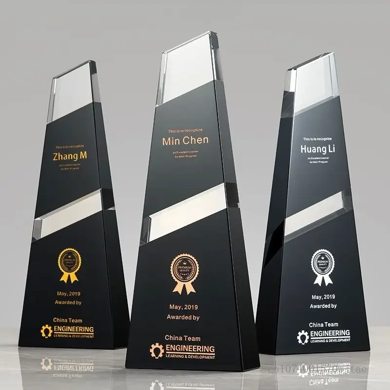 Customized Creative Black Crystal Trophy, Lettering, Excellent Staff Team, Sport annual Meeting Award Gift, Home Decoration, 1Pc