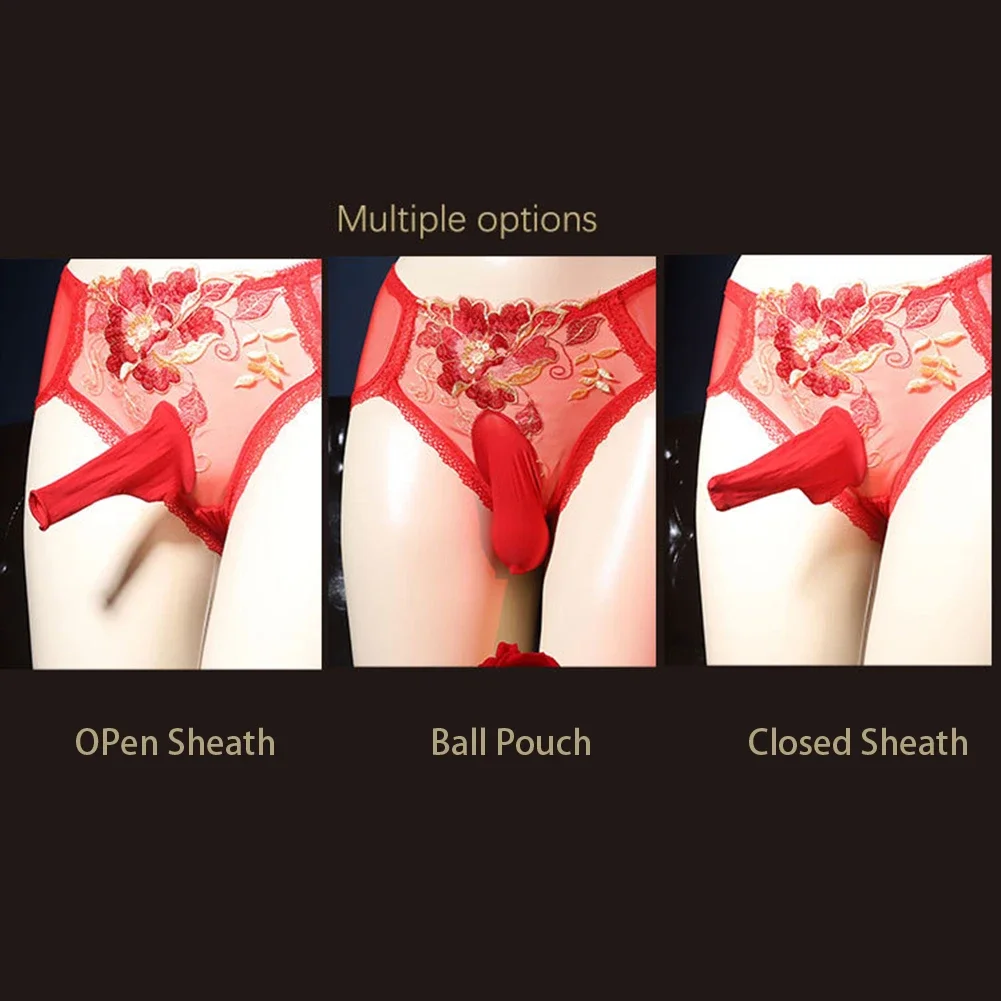 Sexy Men Seamless Thongs Sissy Low Waist Ice Silk Panties G-string Penis Sheath Cock Pouch Gay Wear Erotic Lingerie Underwear