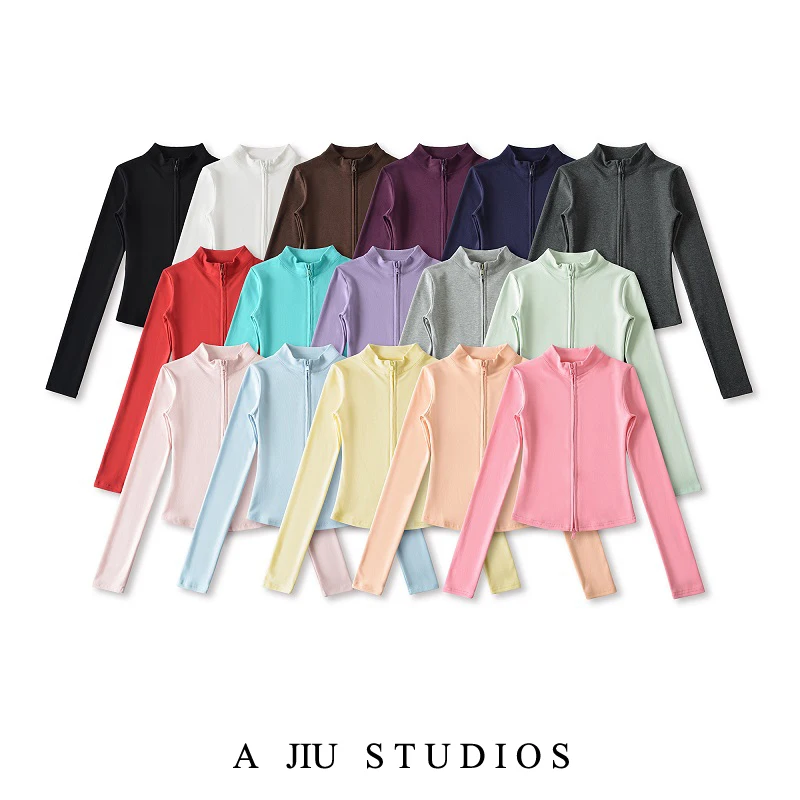 American Casual Style Zipper Short Jacket Women's Spring Autumn Slimming Thin Base Layer Open Cardigan Versatile Top