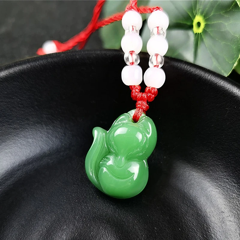 Real Jade Fox Pendant Necklace Carved Gemstone Vintage Agate Accessories Amulet Charm Natural Jewelry Fashion Gifts for Women