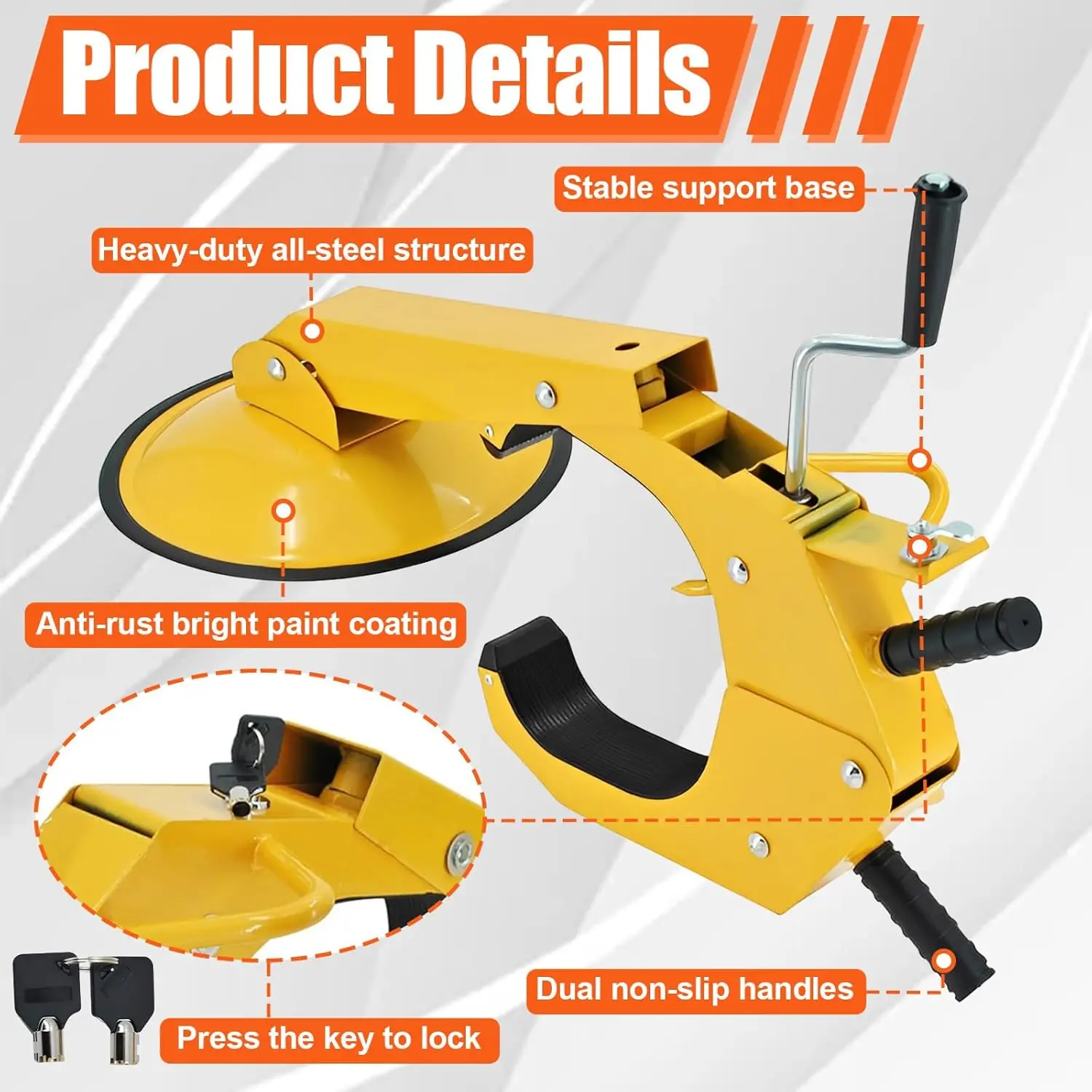 2-Pack Heavy-Duty Adjustable Trailer Wheel Lock Clamp for RV, Boat, Truck Security