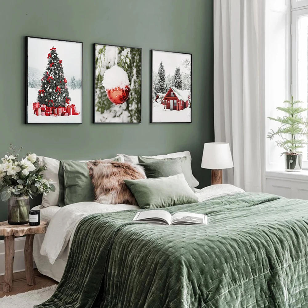 Vintage Posters and Prints Christmas Tree Wall Art Car Red Light Canva Painting Decoration Living Room Wall Pictures Home