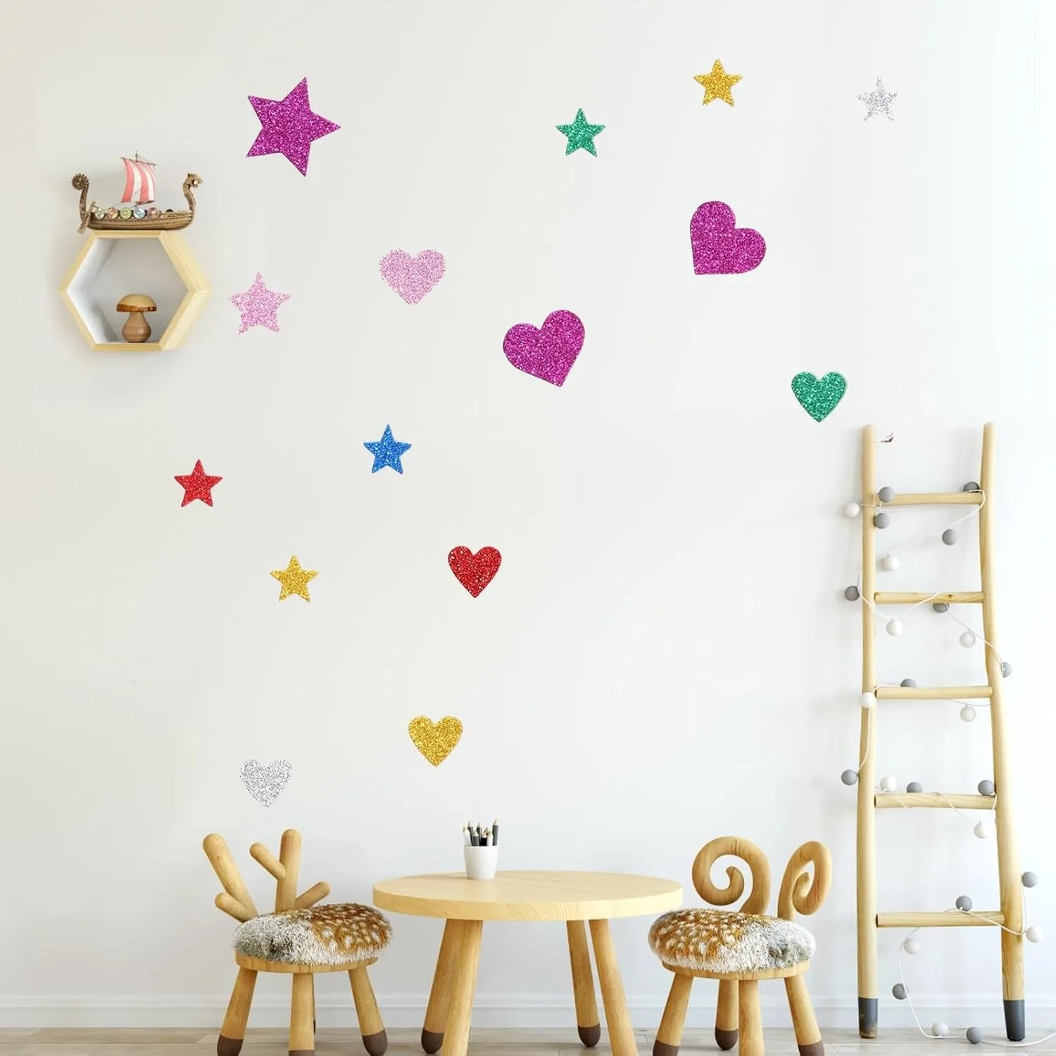 Glitter Foam Stickers 150 Pieces, Colorful Star & Heart Self-Adhesive Shapes, DIY Craft Ornaments for Kids, Home, Classroom & Scrapbooking