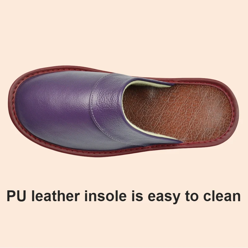 Big sizeGenuine Cow Leather Slippers Homes in indoor slipper Spring Autumn men women elderly non-slip casual single Slides shoes