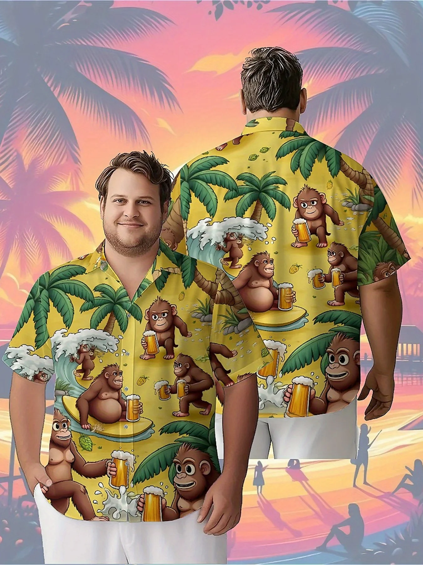 

Men's Plus Size Hawaiian Shirts Monkey Party pattern,Unisex Baggy Aloha Shirts,summer Alternative Clothing