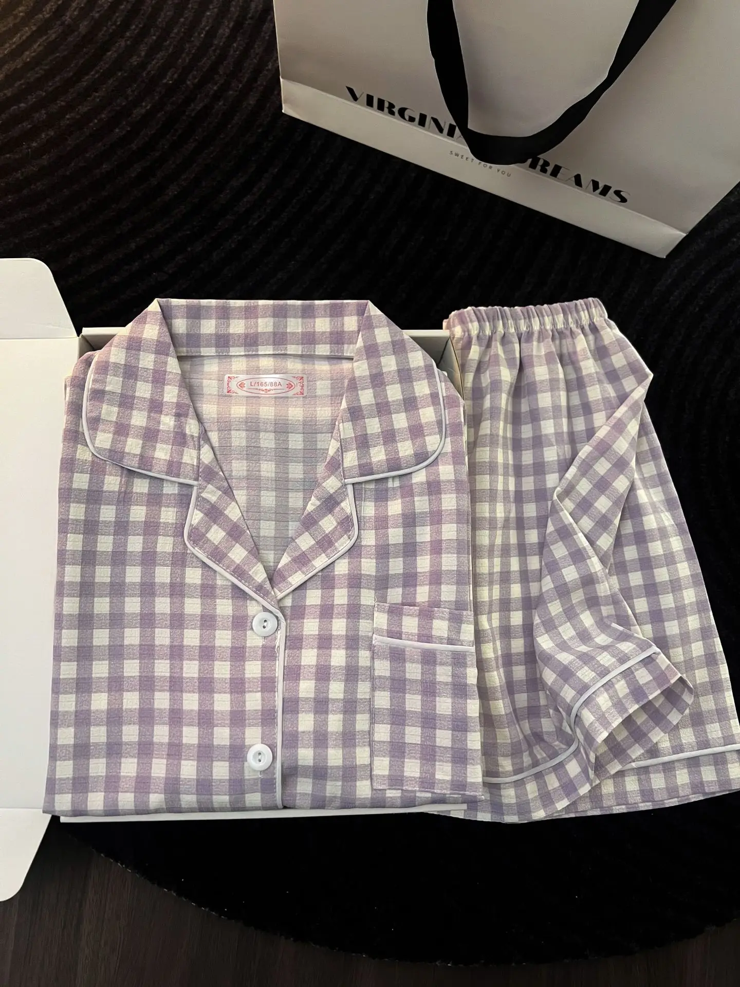 Ins japanischer minimalistischer Damen-Pyjama im japanischen Stil, Sommer-Pyjama aus Blasenbaumwolle, süßes Mädchen-Set mit lockeren Kurzarm-Shorts, lockeres Sommer-Outfit-Set – Detail 6