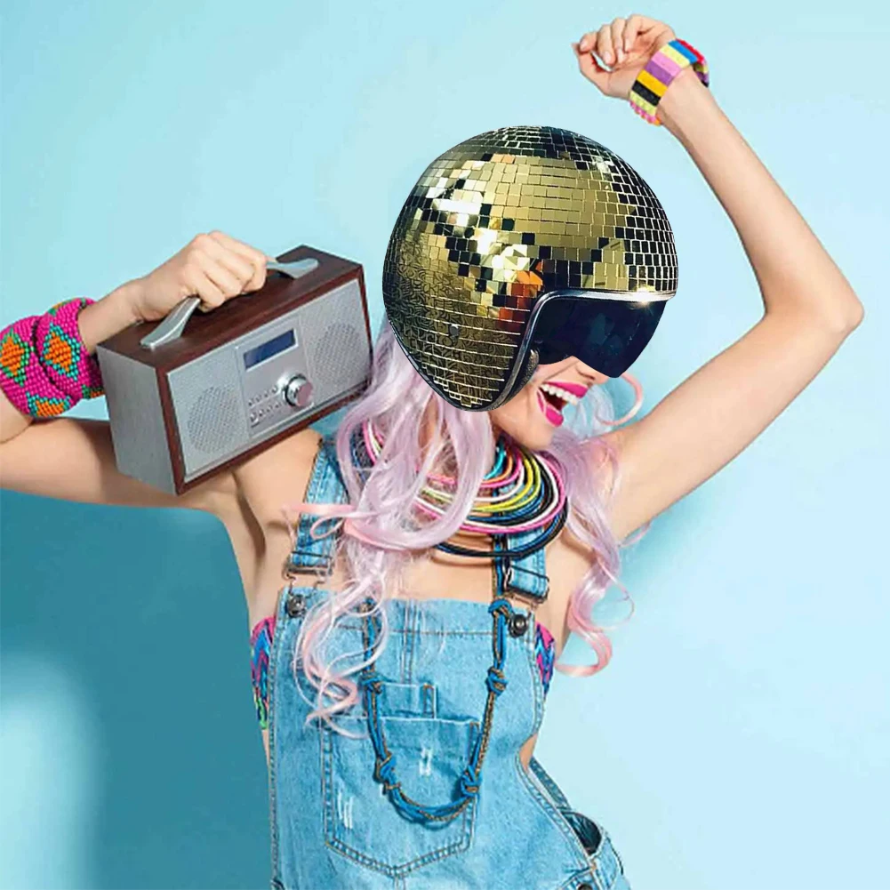 

Creative Classic Disco Ball Helmet Glass Reflective Motorcycle Helmets Mirror Glitter Ball Shiny Hat for Bar DJ Club Party Favor