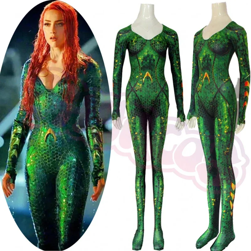 

Mera Cosplay Costume Tights Jumpsuit Anime Sea Movie The Queen Mera Amber Cosplay For Women Sexy Green Suit Halloween Christmas
