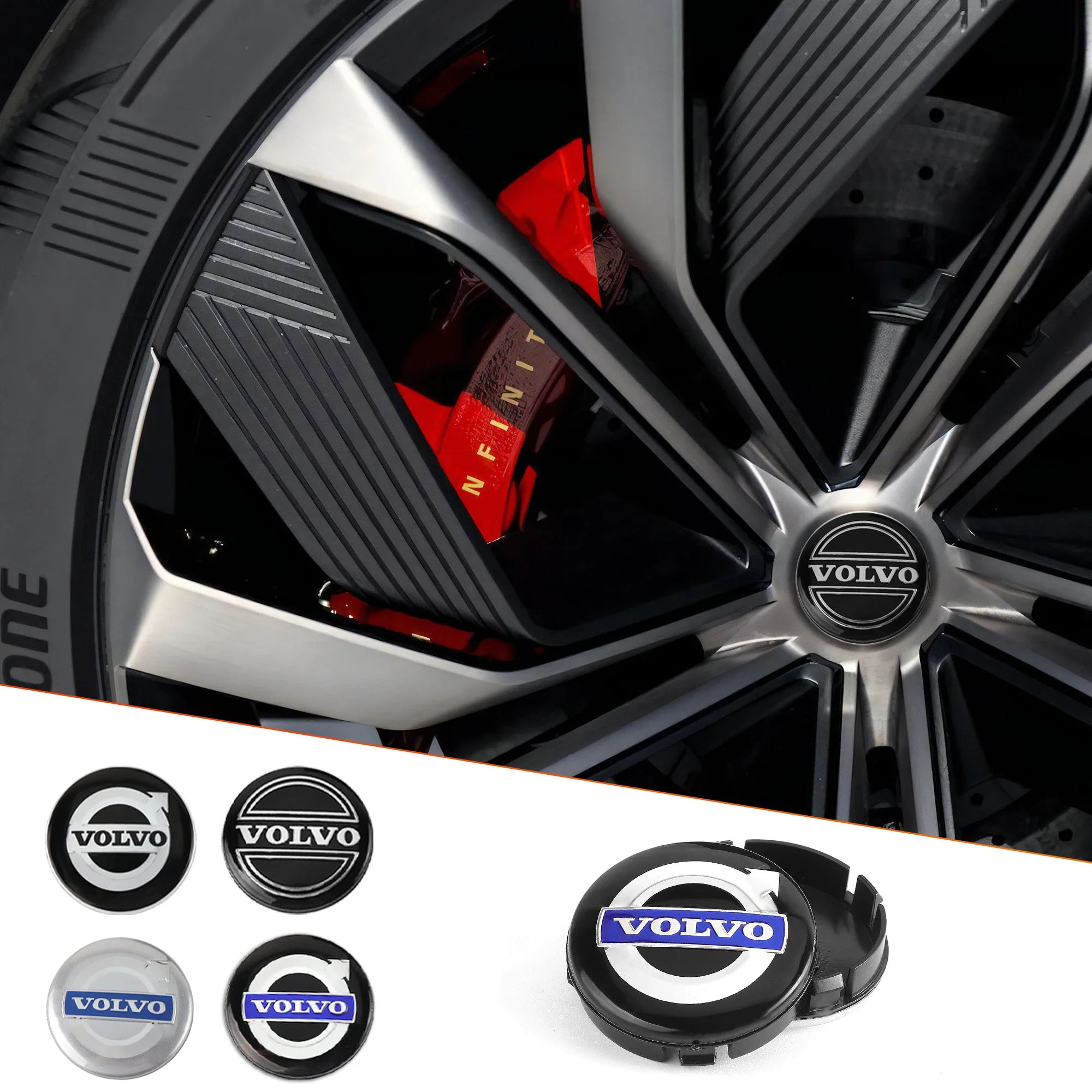 

64MM Car Hubcap Styling Wheel Center Hub Caps Covers For Volvo XC90 C30 T6 S60 C70 XC40 V40 XC70 V70 V60 V50 S80 S40 AWD V90 S90