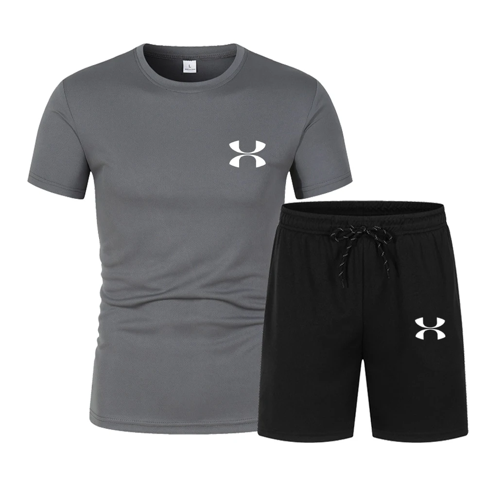 

2025 New Trendy Business Summer Men's Sports Set Casual Fitness Jogging Basketball Fashion Short Sleeve T-shirt + Shorts 2 Sets