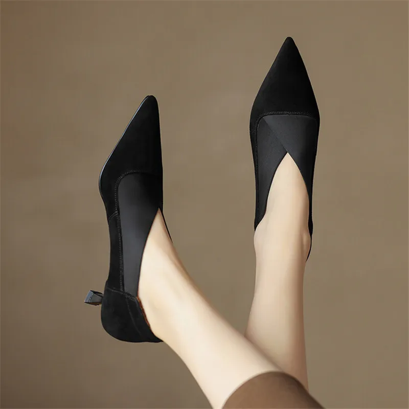 Hot New Spring Sheep Suede Women Shoes Pointed Toe Plush Women Pumps Shoes for Women High Heels Deep Mouth Loafers Zapatos Mujer