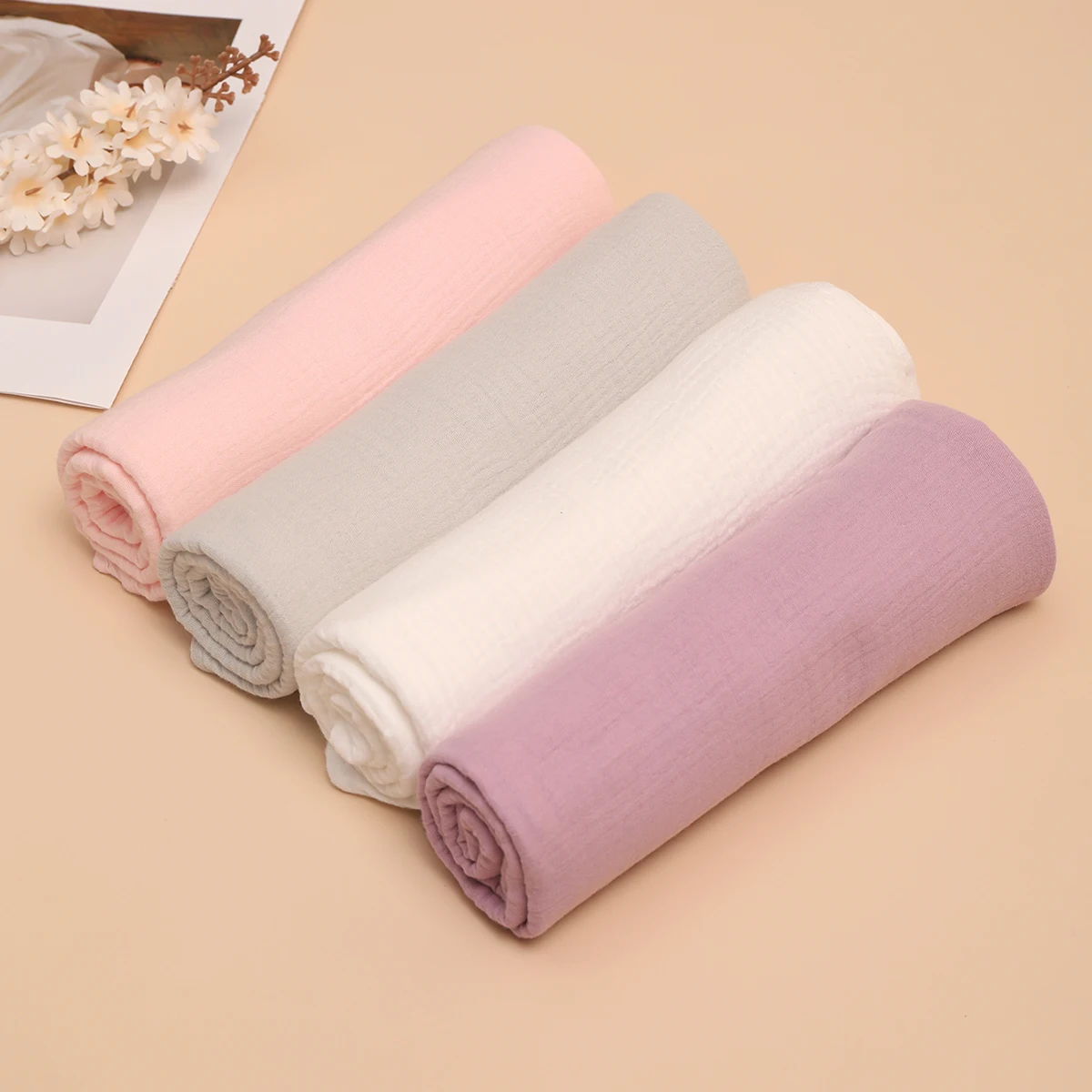 4PCS/set 100% cotton solid color Muslin Swaddle Neutral Soft Muslin Baby Wrap 100*120cm Infant Baby Muslin Blanket