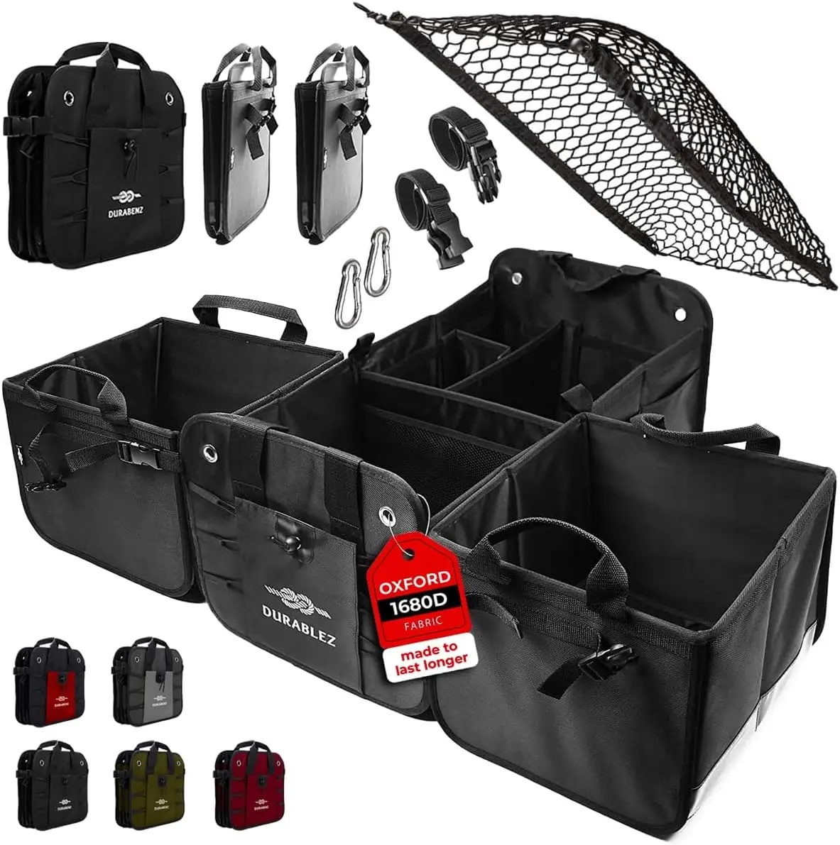 

Extra Large Foldable Car Trunk Organizer with 4 Modular Sections, Heavy Duty Oxford Material for SUV and Sedan Storage