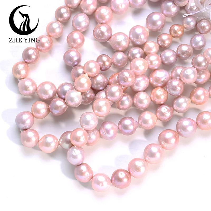 Zhe Ying Genuine Pink Edison Freshwater Pearl 11-14mm Big Mother of Pearl Beads for Jewelry Making DIY Strand 13''