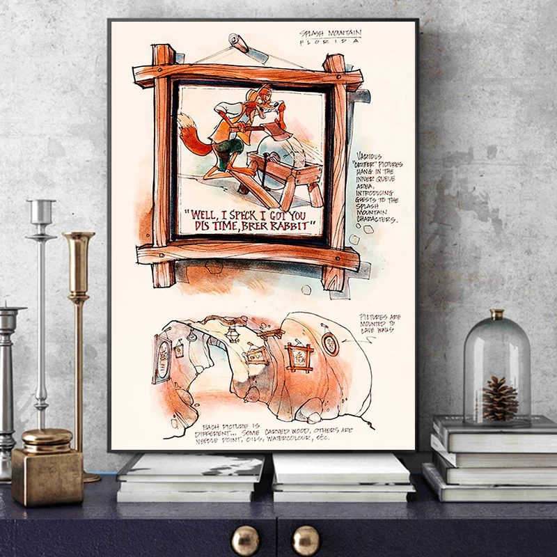 Disney Splash Mountain Concept Poster Prints Disneyland Magic Kingdom Frontierland Brer Rabbit Fox Bear Canvas Painting Wall Art