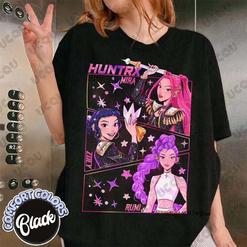 

Новая популярная хлопковая футболка с принтом K-Pop Demon Hunters Rumi Mira Zpey для женщин, летние футболки с короткими рукавами, повседневные большие топы для пар