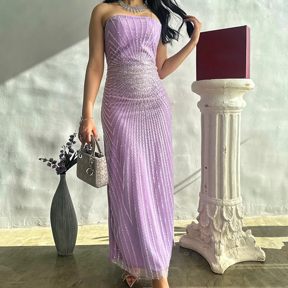 

Temperament Jersey Sequined Sleeveless Evening Dress Delicate Floor Length Strapless Party Gowns Saudi Arabia 2024