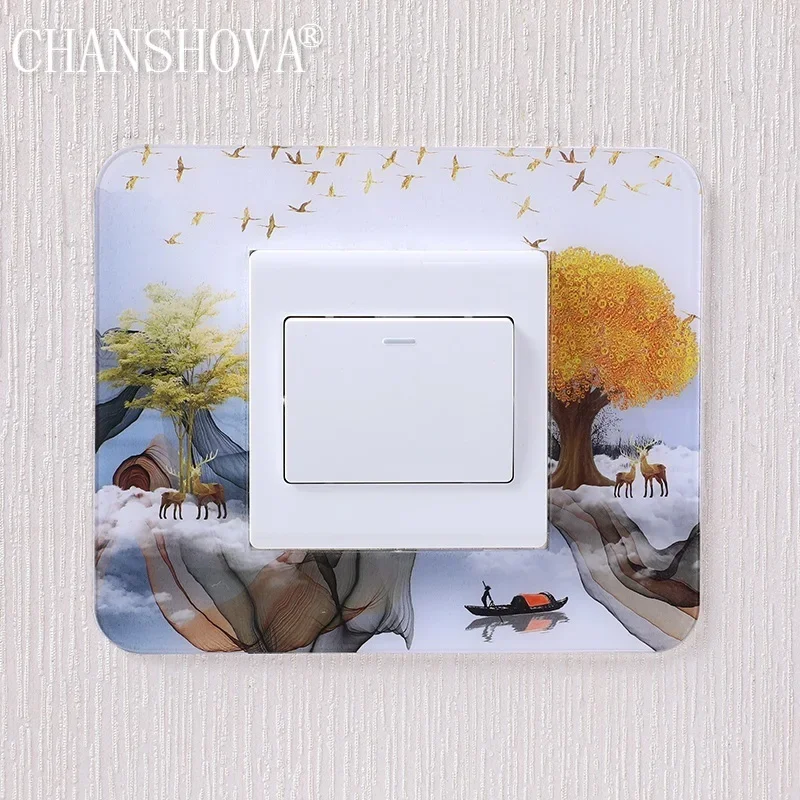 Multiple Chinese style Acrylic Socket switch sticker Wall stickers Home decor Living room decoration Light switch cover plate