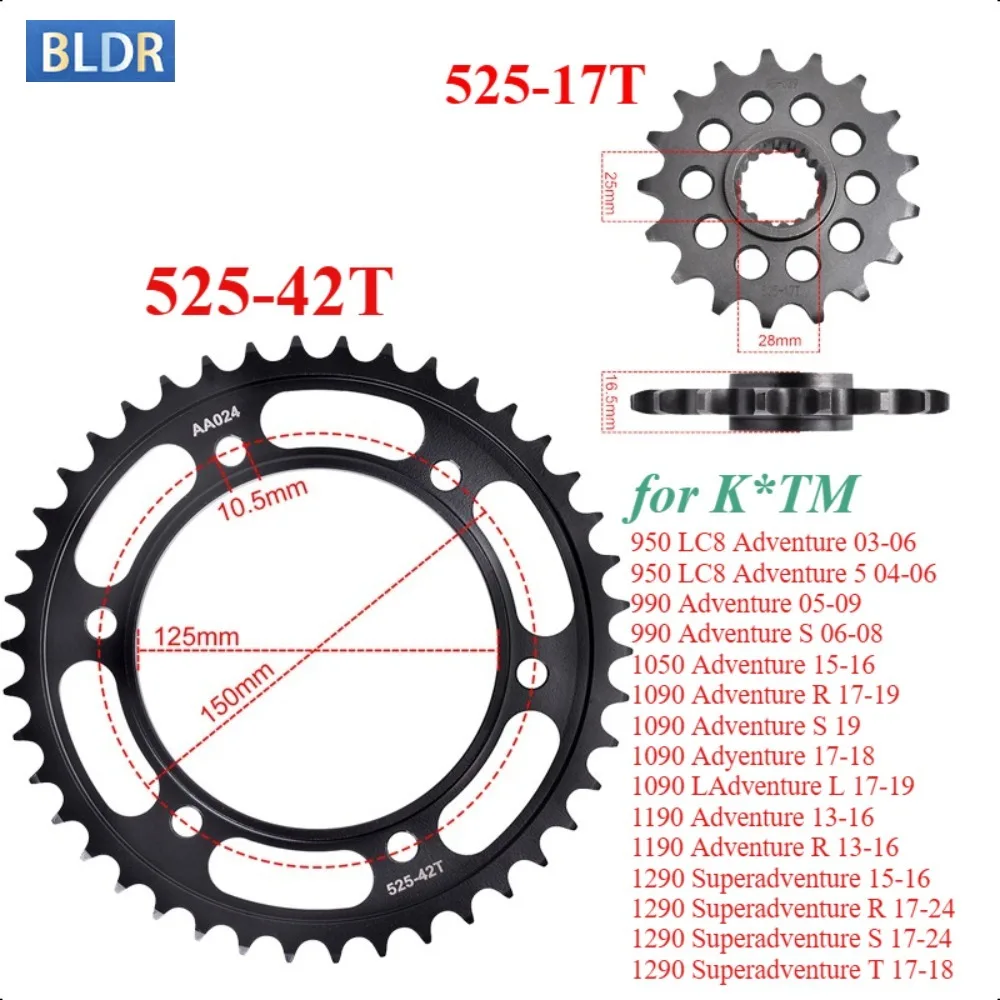 

525-17T 525 42T Front Sprocket Gear Wheel for K*TM 950 LC8 Adventure 990 1050 1090 1190 Adventure 1290 Super Adventure