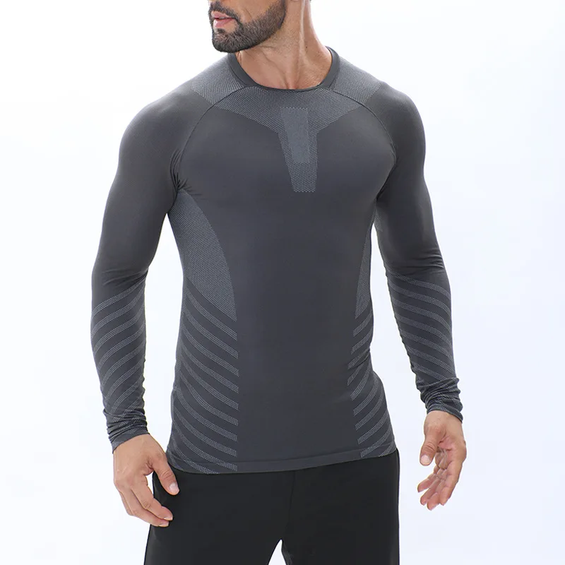 Men's Gym Long Sleeve Tights Shirt Anti Odor Bodybuilding Compression Top High Elastic Quick Dry Fitness Sweatshirt Workout Tee