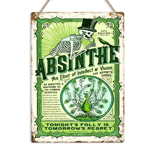 Absinthe Retro Metal Sign Shots Bar Wall Plaque Vintage Man Cave Kitchen Decor