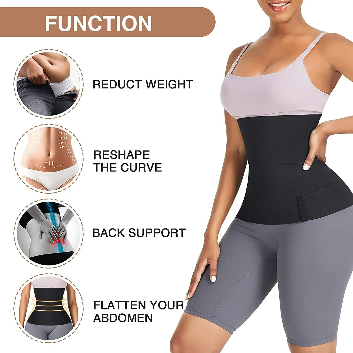 Waist Wrap for Women Snatch Bandage Tummy Sweat Wrap Plus Size Workout Waist Trimmer for Gym Sport Bandage Wrap Body Shaper