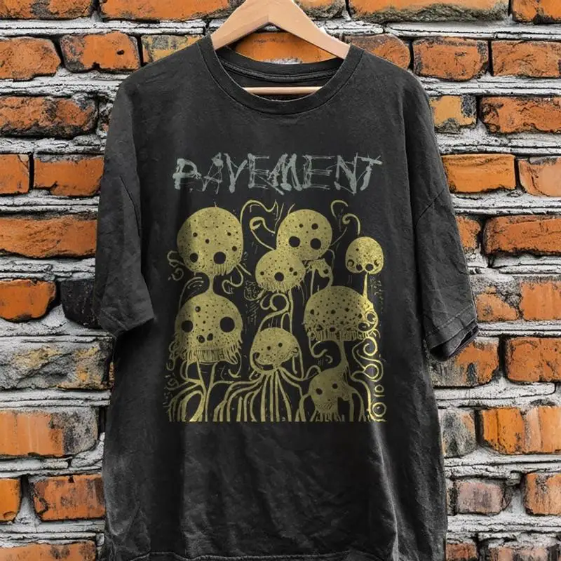 PAVEMENT Band Yellow Alien Graphic Unisex Black Cotton T-Shirt