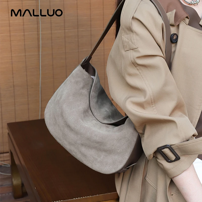 

Women's Suede Cow Leather Shoulder Underarm Bag Female Retro Soft Cowhide Durable Handbags Ladies Fashion Designer Luxury Bags