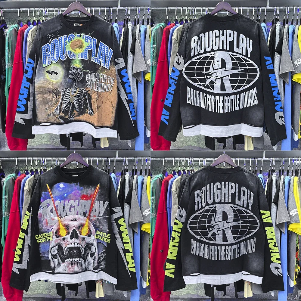 

25ss High Quality RoughPlay Long Sleeve T Shirts Men Women Fashion Thermal Drilling American Style Vintage Casual Style Tee