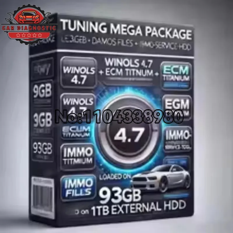 New ECU Programming Tool Winols 4.7 Software 93GB Damos Files +ECM TITANIUM 26100+ Immo Service Tool V1.2 for auto car software