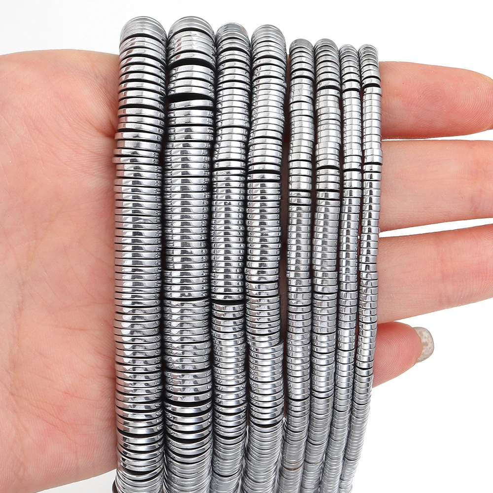 240-300 Stück/Set 3 4 6 8 10mm Flache Runde Hämatit Naturstein Zwischenperlen Scheibenperlen Lose Perlen DIY Armband Schmuckherstellung Zubehör – Detail 7