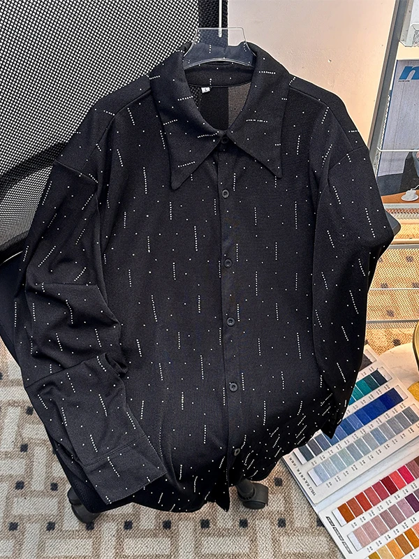 

Tianxing Rhinestone Casual Shirt Men's Loose Fit Spring Trendy American Style Design Sense Shirt Jacket Long Sleeve Button up