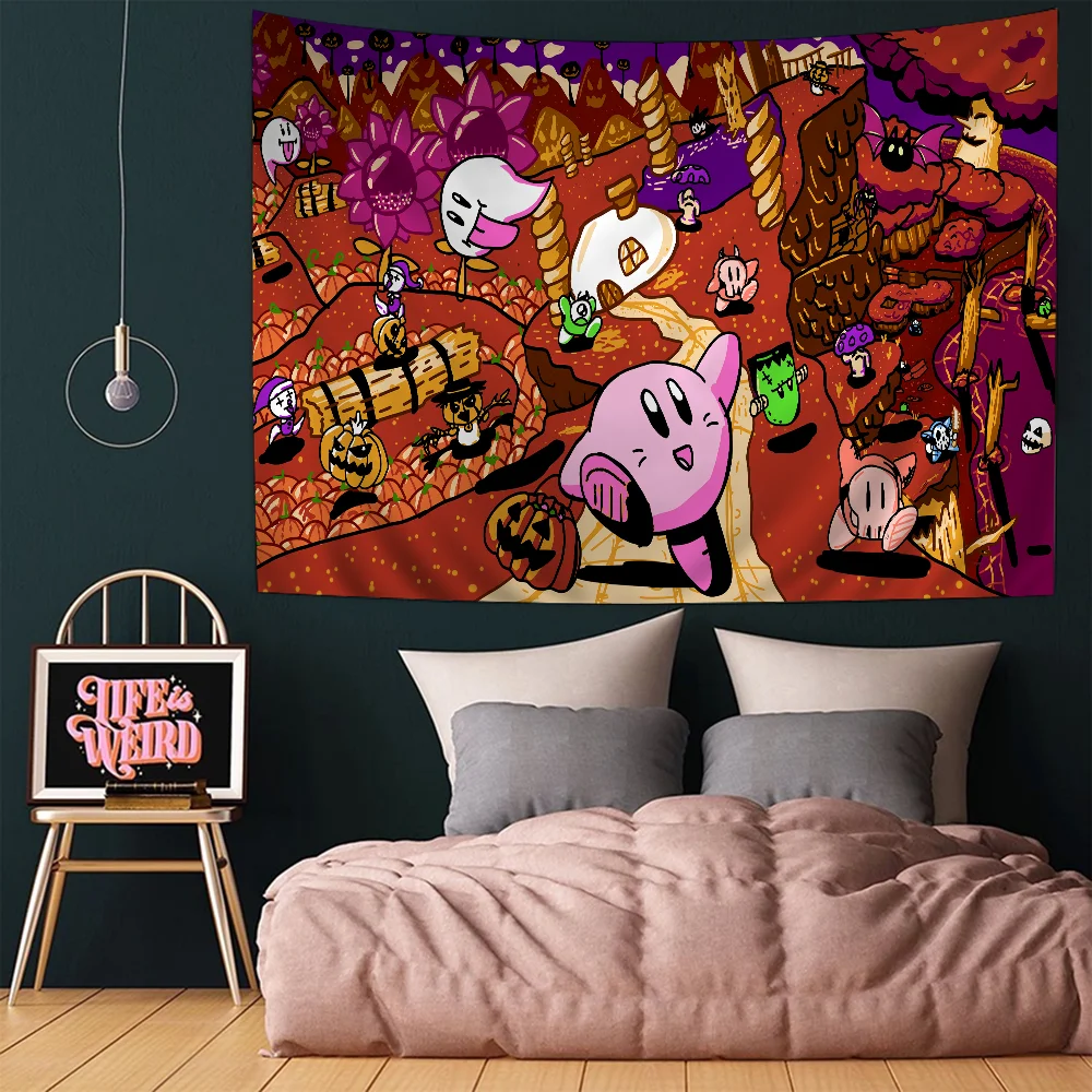 Cartoon Anime Kirbys Tapestry Art Printing Cheap Hippie Wall Hanging Bohemian Wall Tapestries Mandala Art Home Decor