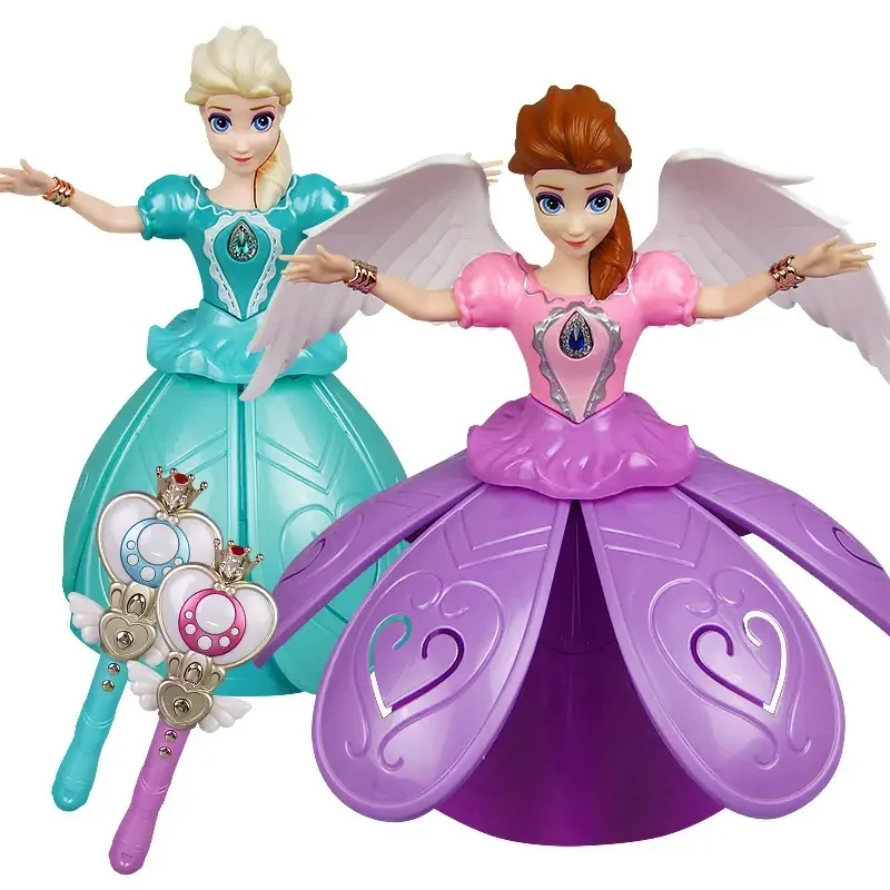 Disney Princess Frozen Electric Dancing Toys Action Figure Rotating Projection Light Music Model Dolls Kids Toys Gift