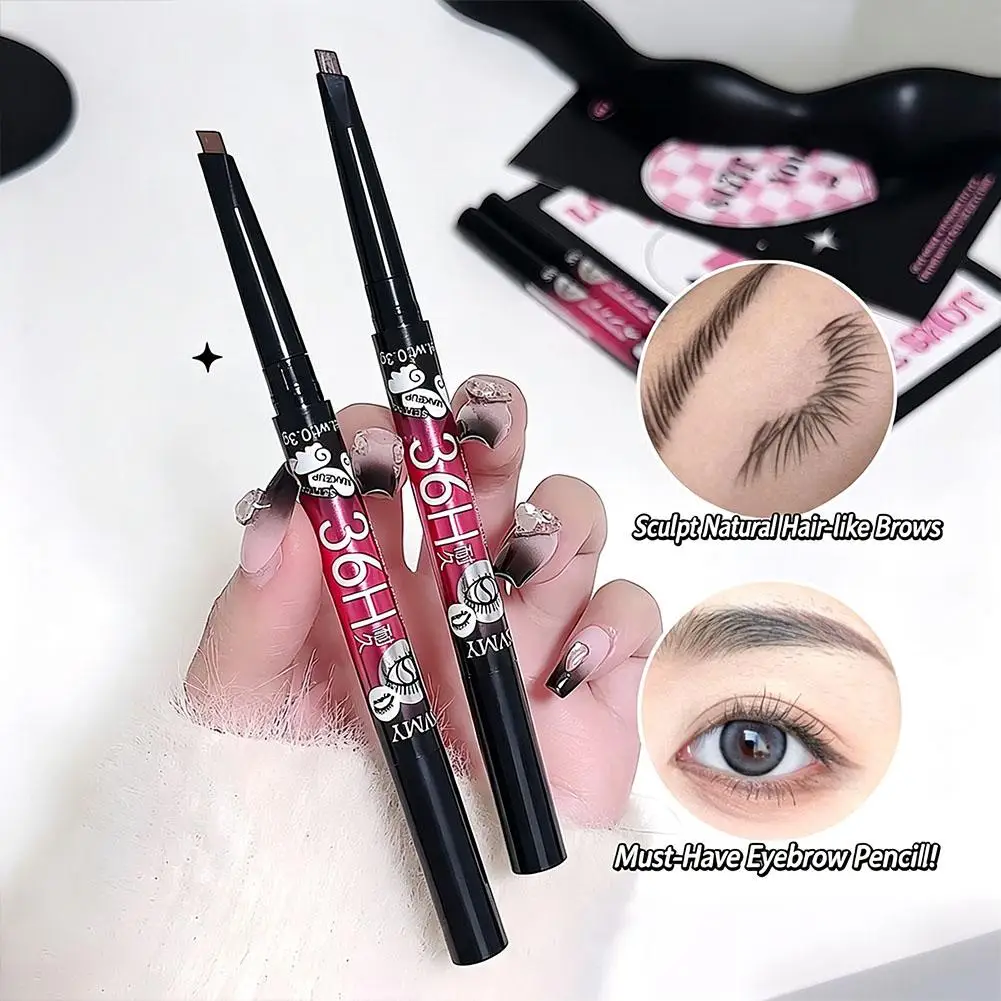 Dual-Ended Eyebrow Pencil Ultra-Fine 3D Triangular Tip Smudge Proof Waterproof Natural Hair-Like Strokes Makeup For Beginners