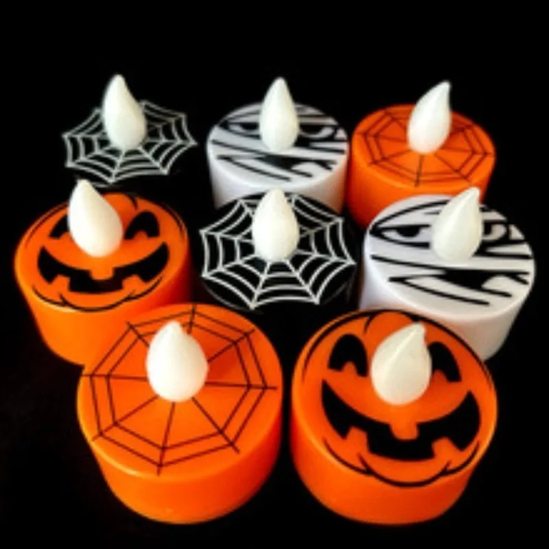 2Pcs Halloween Decorative Glowing Pumpkin Night Light Electronic Candle Atmosphere Photo Prop Festival Decoration Lamp