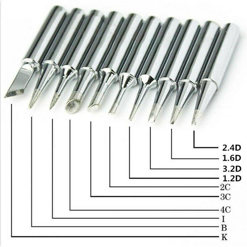 

10pcs 900M-T Soldering Iron Tip Set Copper 900M-T Soldering Iron Head Bracket Lead-Free Replacement Tips For Welding Accessories