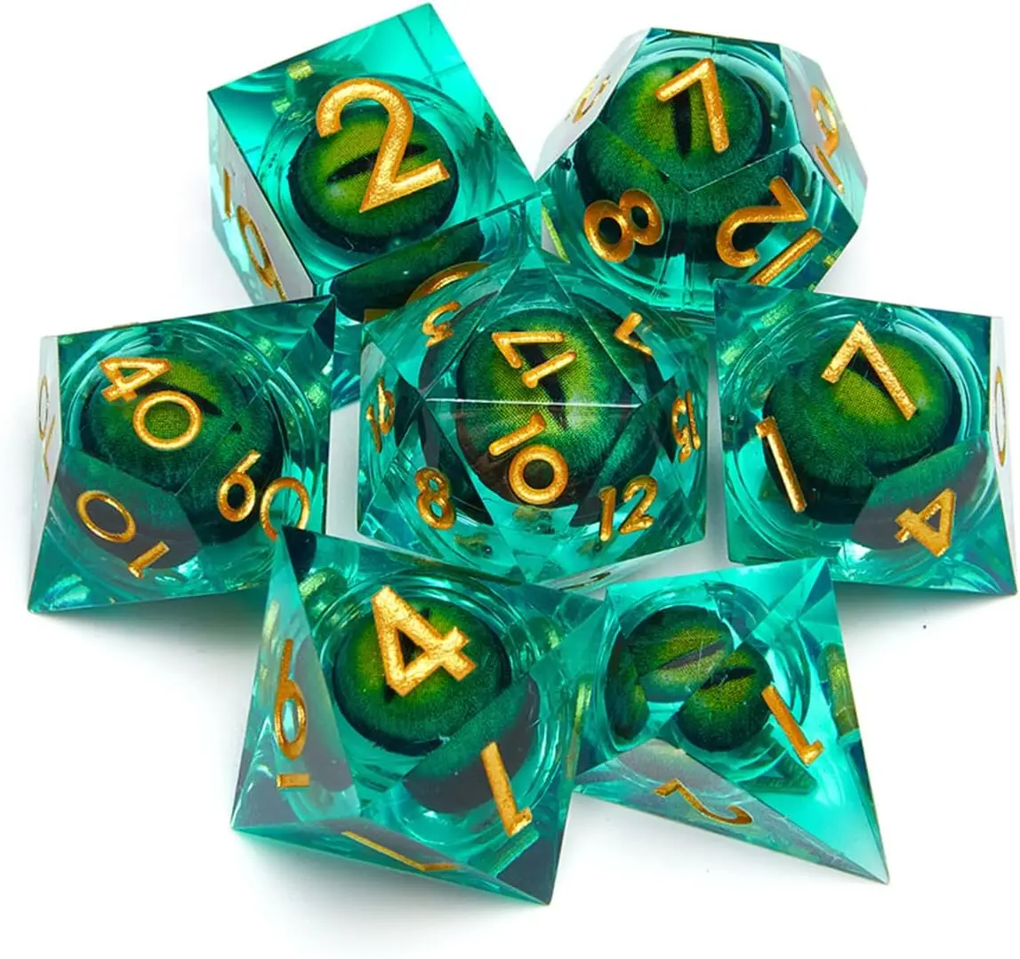 

Handmade resin longan dice 7-piece set, multi-faceted math teaching dice, suitable for role-playing games and board games: D20D6
